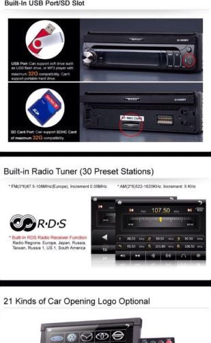 D1309BV in-Dash 7" 1DIN Car DVD Player Radio Stereo USB+SD=64GB BT Touch RDS 8